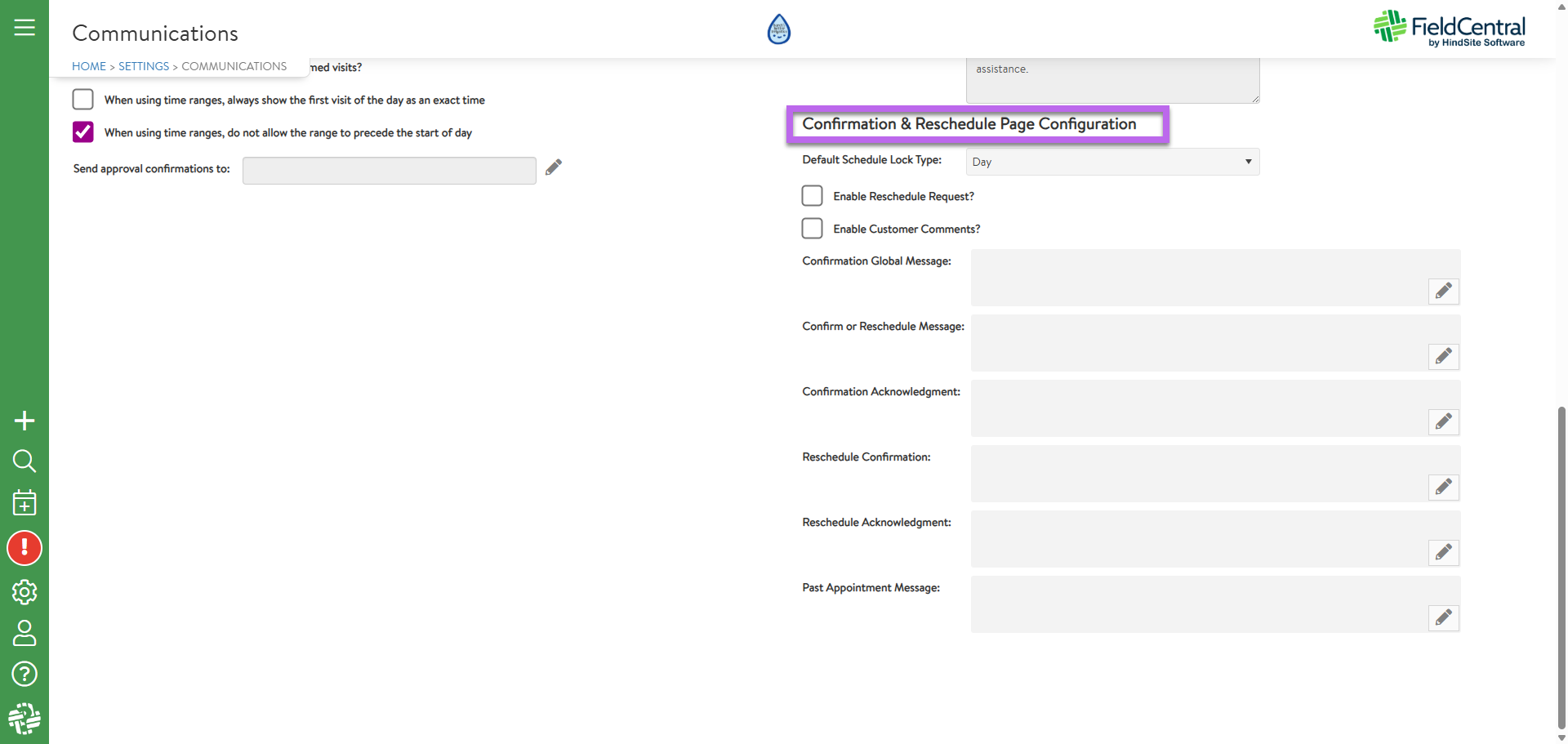 Confirmation & Reschedule Communication Settings